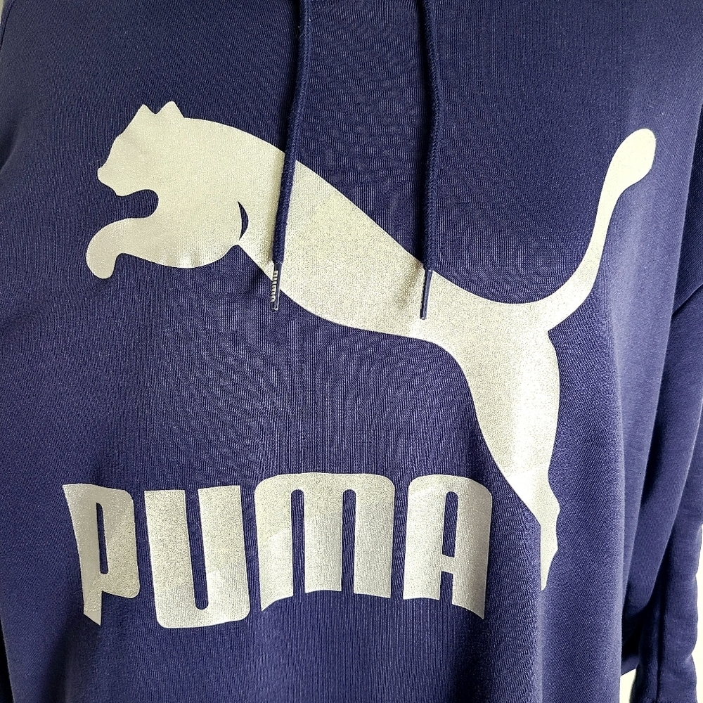 Puma Blue Hoodie Dress with White PUMA & Silver Sparkles, Size Medium - Picture 7 of 13